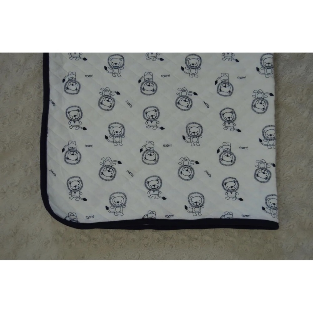 Gymboree Lion Baby Blanket Quilted Navy Blue White Roar Roarr! 2014